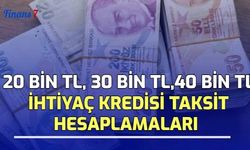 20 Bin TL, 30 Bin TL, 40 Bin TL İhtiyaç Kredisi Taksit Hesaplamaları! 