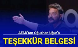 AFAD’tan Oğuzhan Uğur’a teşekkür belgesi