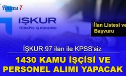 İŞKUR 97 ilan ile KPSS'siz 1430 Kamu İşçisi alımı yapacak: İşte ilan listesi ve başvuru