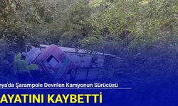 Konya'da şarampole devrilen kamyonun sürücüsü hayatını kaybetti