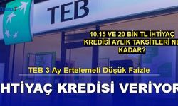 TEB 3 Ay Ertelemeli Düşük Faizle İhtiyaç Kredisi Veriyor! 10,15 ve 20 Bin İhtiyaç Kredisi Hesaplama